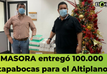 MASORA entregó 100.000 tapabocas para el Altiplano