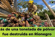 Más de 1 tonelada de pólvora fue destruida en Rionegro