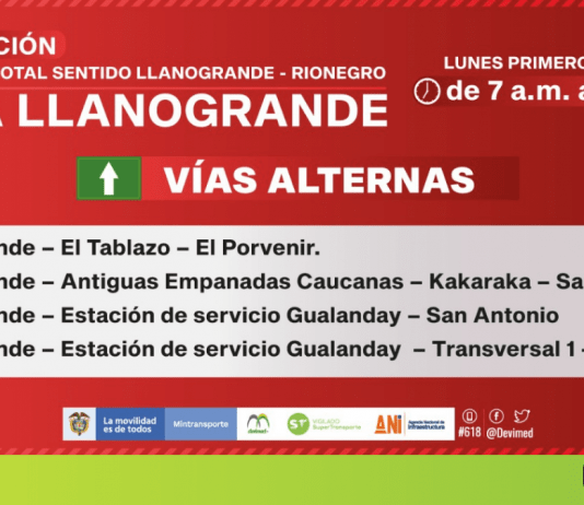 El 1 de marzo habrá cierre total de la vía en sentido Llanogrande- Rionegro