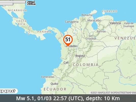 Se registró temblor en Colombia de magnitud 5,1