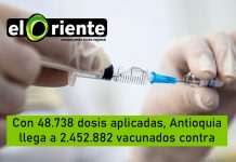 Con 48.738 dosis aplicadas, Antioquia llega a 2.452.882 vacunados contra COVID19