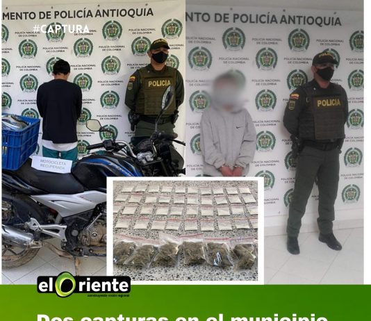 Dos capturas en el municipio de El Santuario