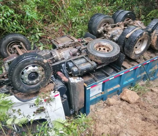 Vehículo de carga pesada termina volcado en la vía Granada – San Carlos
