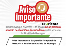 Aviso Importante: Suspensión Temporal de Atención al Público en Alcaldía de Rionegro