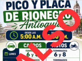 Alcaldía de Rionegro desmiente implementación de pico y placa