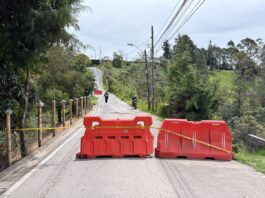 Cierre total de la vía en la vereda Abreito por obras de estabilización del terreno