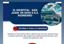 Hospital San Juan de Dios de Rionegro alerta por alta ocupación en el servicio de urgencias