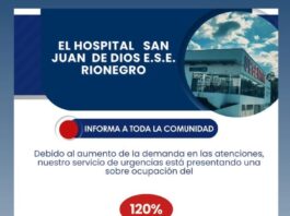 Hospital San Juan de Dios de Rionegro alerta por alta ocupación en el servicio de urgencias