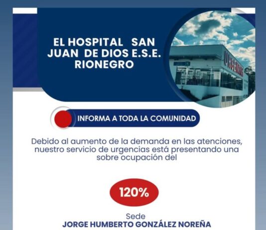 Hospital San Juan de Dios de Rionegro alerta por alta ocupación en el servicio de urgencias